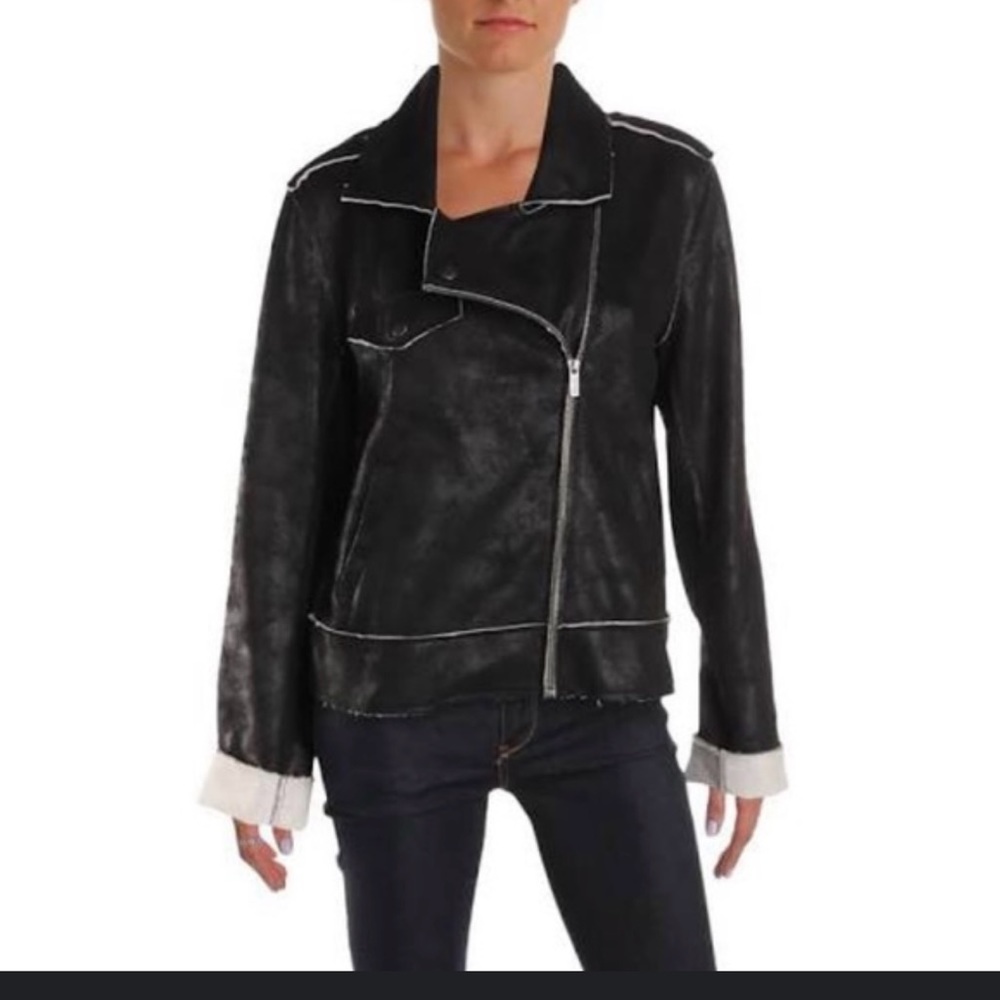 Splendid Black Faux Suede Bonded French Terry Biker Jacket